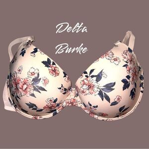 Delta Burke new pale pink and gray floral design underwire, lightly padded bra.